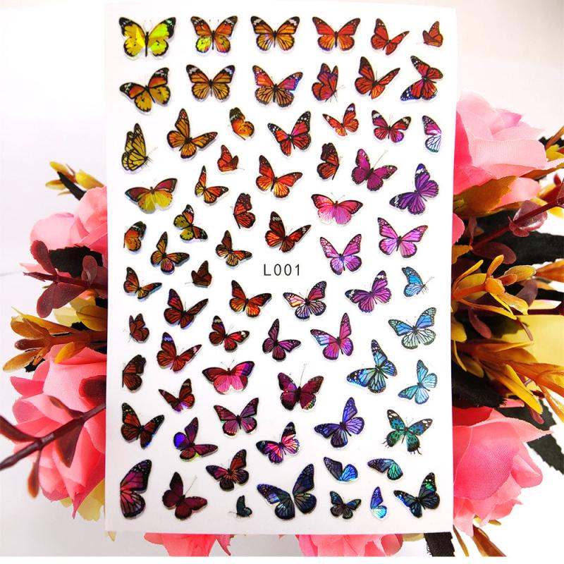 Y2K Butterfly Nail Art Stickers Waterproof Self Adhesive 3D Multicolor