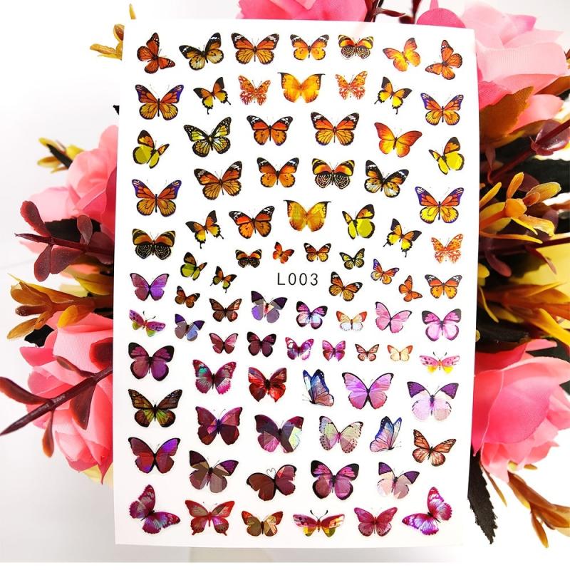 Y2K Butterfly Nail Art Stickers Waterproof Self Adhesive 3D Multicolor