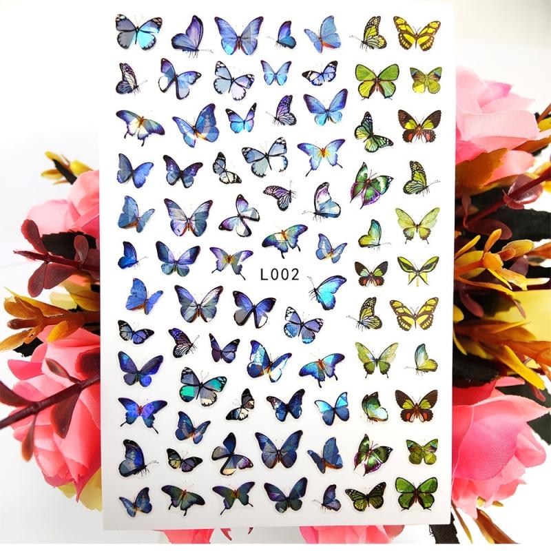 Y2K Butterfly Nail Art Stickers Waterproof Self Adhesive 3D Multicolor