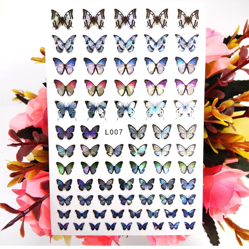 Y2K Butterfly Nail Art Stickers Waterproof Self Adhesive 3D Multicolor