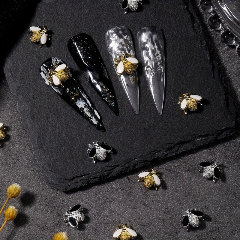 10 pcs 3D Metallic Bee Nail Art Decals Rhinestones Diamonds Pearls DIY Manicure