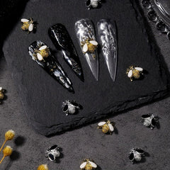 10 pcs 3D Metallic Bee Nail Art Decals Rhinestones Diamonds Pearls DIY Manicure