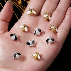 10 pcs 3D Metallic Bee Nail Art Decals Rhinestones Diamonds Pearls DIY Manicure