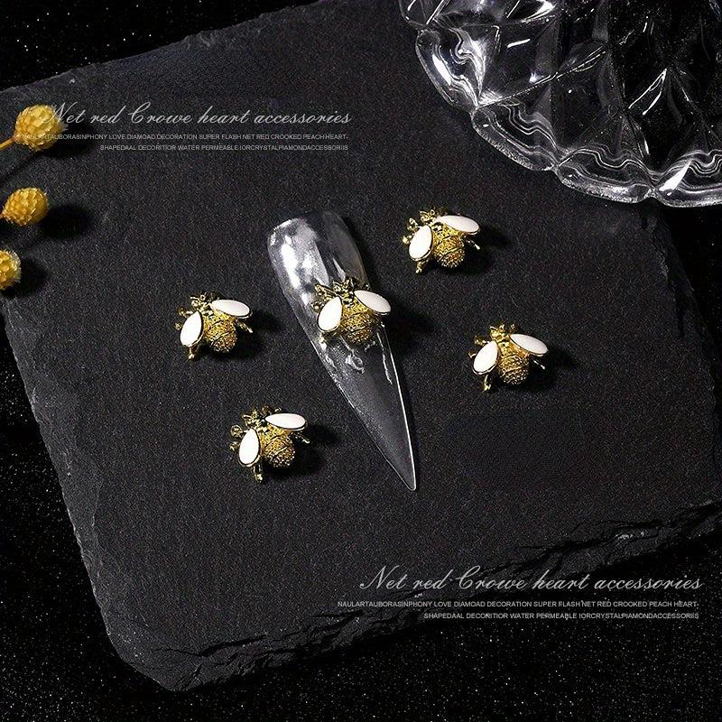10 pcs 3D Metallic Bee Nail Art Decals Rhinestones Diamonds Pearls DIY Manicure