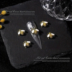 10 pcs 3D Metallic Bee Nail Art Decals Rhinestones Diamonds Pearls DIY Manicure