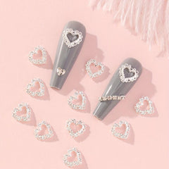 10pcs 3D Silver Alloy Hollow Heart Nail Rhinestone Nail Art Jewelry