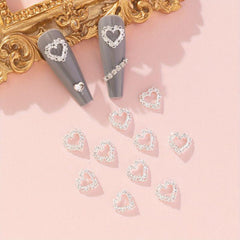 10pcs 3D Silver Alloy Hollow Heart Nail Rhinestone Nail Art Jewelry