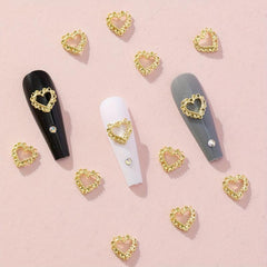10pcs 3D Silver Alloy Hollow Heart Nail Rhinestone Nail Art Jewelry