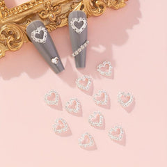 10pcs 3D Silver Alloy Hollow Heart Nail Rhinestone Nail Art Jewelry