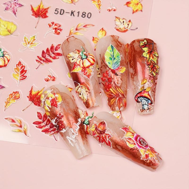 Maple Leaves Nail Art Stickers Decals 3 Sheets