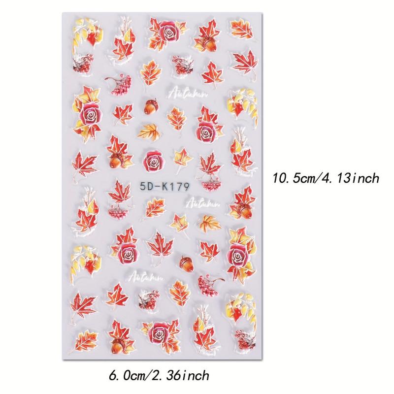 Maple Leaves Nail Art Stickers Decals 3 Sheets