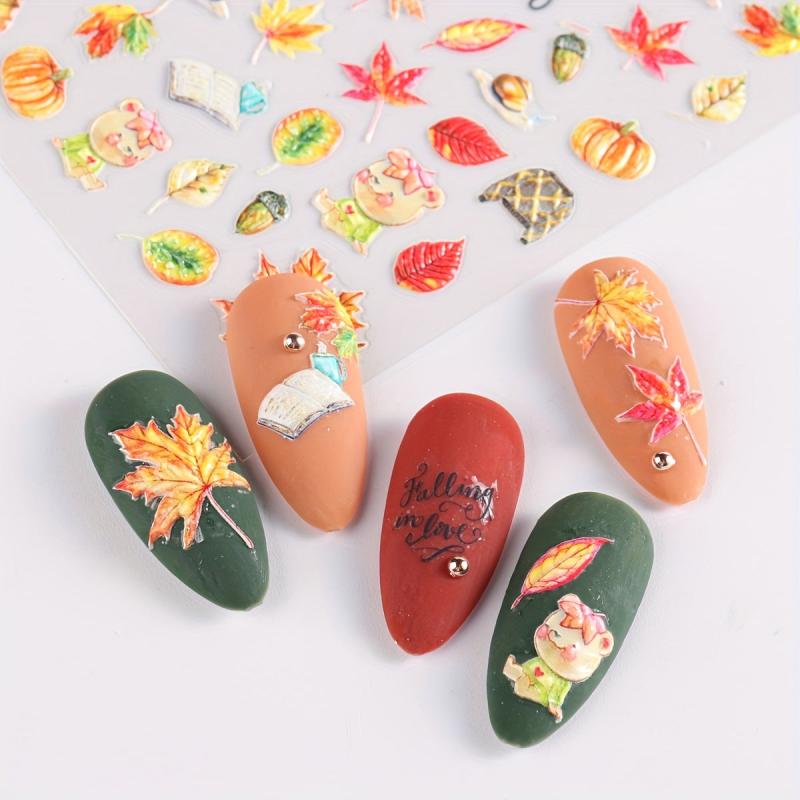 Maple Leaves Nail Art Stickers Decals 3 Sheets