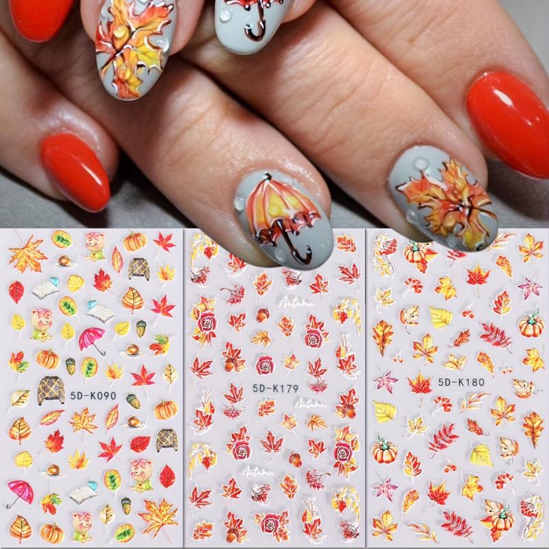 Maple Leaves Nail Art Stickers Decals 3 Sheets