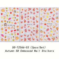 Maple Leaves Nail Art Stickers Decals 3 Sheets