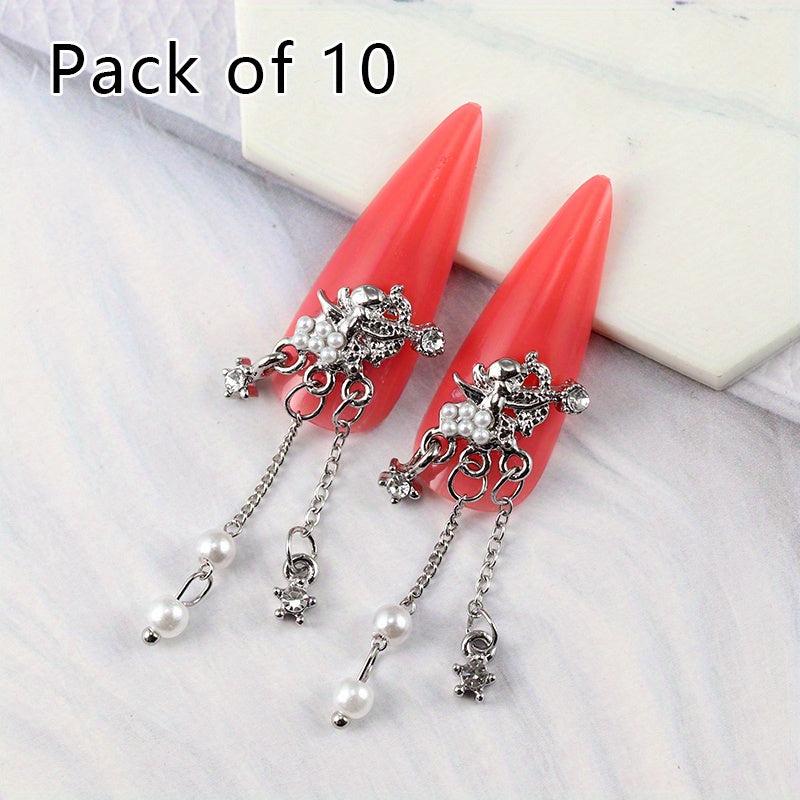 10pcs Cupid Wings Nail Charms with Rhinestones for Manicure