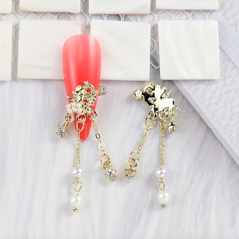 10pcs Cupid Wings Nail Charms with Rhinestones for Manicure