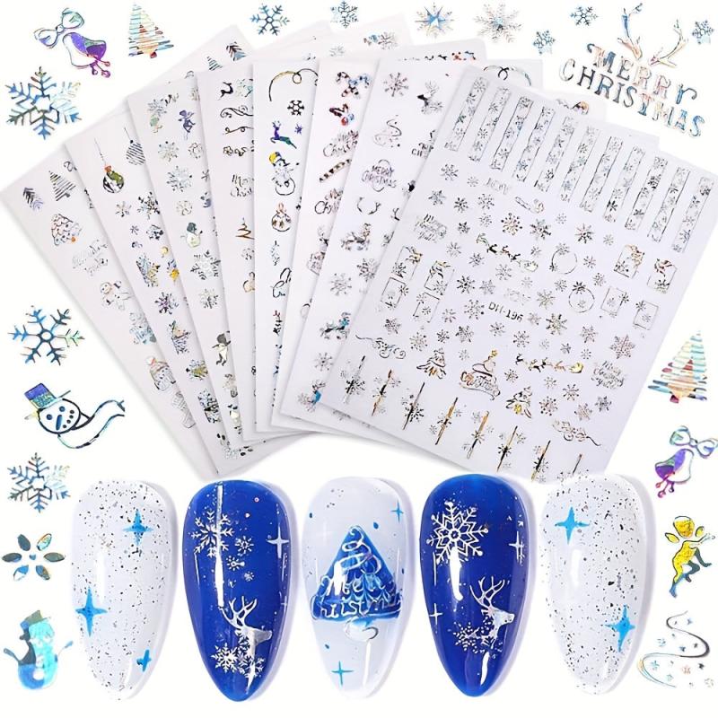 Christmas Nail Art Stickers 3D Laser Winter Nail Decals
