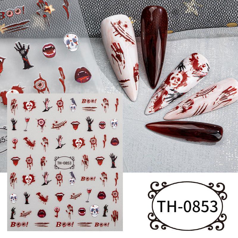 5pcs Luminous Halloween Nail Art Stickers Skull Witch Bat Nail Art Decals