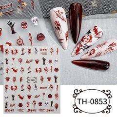 5pcs Luminous Halloween Nail Art Stickers Skull Witch Bat Nail Art Decals