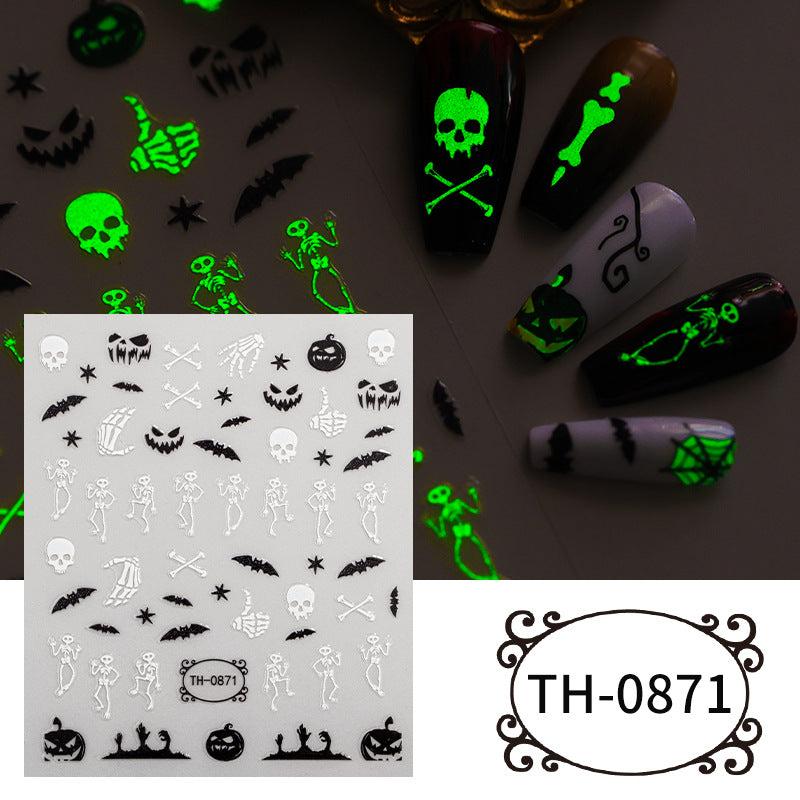 5pcs Luminous Halloween Nail Art Stickers Skull Witch Bat Nail Art Decals