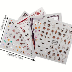 5pcs Luminous Halloween Nail Art Stickers Skull Witch Bat Nail Art Decals