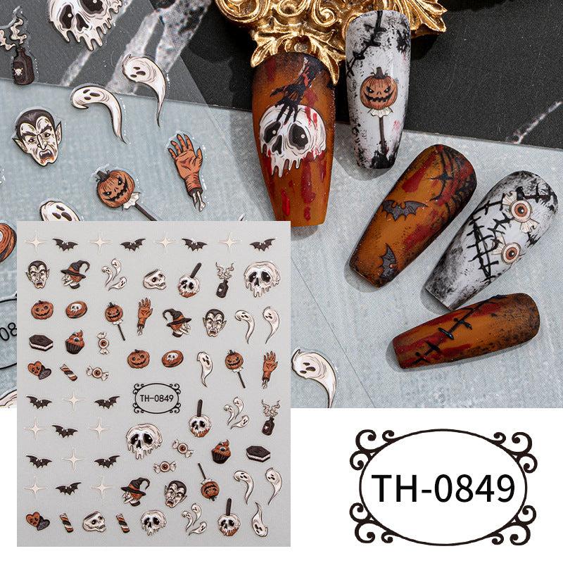 5pcs Luminous Halloween Nail Art Stickers Skull Witch Bat Nail Art Decals