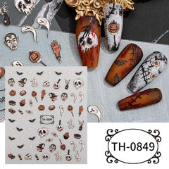 5pcs Luminous Halloween Nail Art Stickers Skull Witch Bat Nail Art Decals