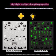 5pcs Luminous Halloween Nail Art Stickers Skull Witch Bat Nail Art Decals