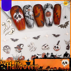 5pcs Luminous Halloween Nail Art Stickers Skull Witch Bat Nail Art Decals