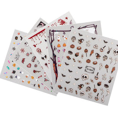 5pcs Luminous Halloween Nail Art Stickers Skull Witch Bat Nail Art Decals