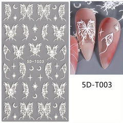 5D Embossed Flowers Butterfly Nail Art Stickers Self Adhesive Nail Sticker