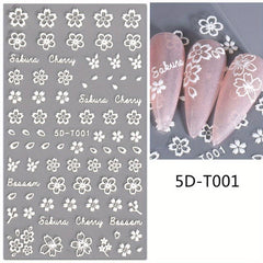 5D Embossed Flowers Butterfly Nail Art Stickers Self Adhesive Nail Sticker