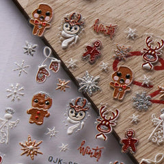 Embossed Christmas Nail Art Stickers - Santa Claus Snowflake Elk Nail Decals
