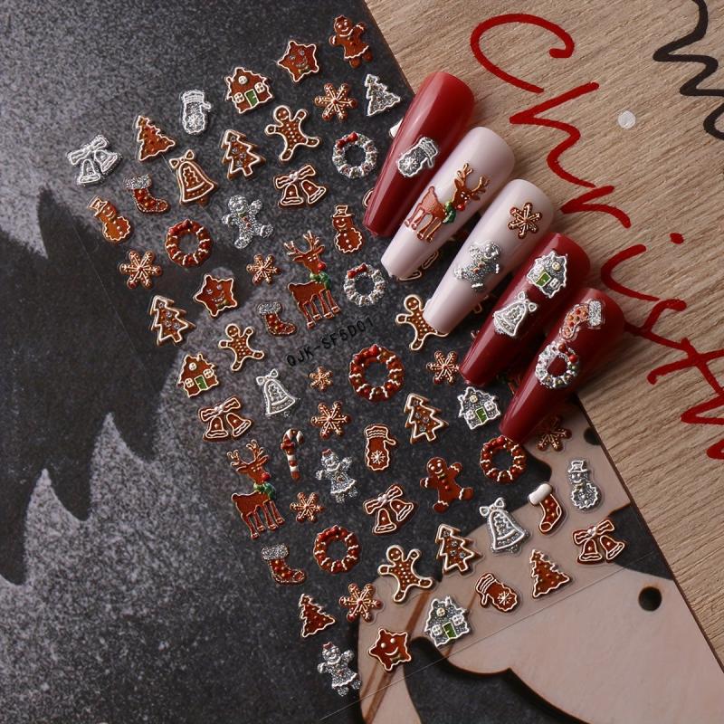 Embossed Christmas Nail Art Stickers - Santa Claus Snowflake Elk Nail Decals