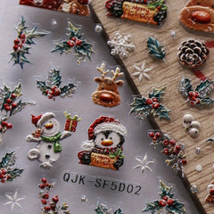 Embossed Christmas Nail Art Stickers - Santa Claus Snowflake Elk Nail Decals