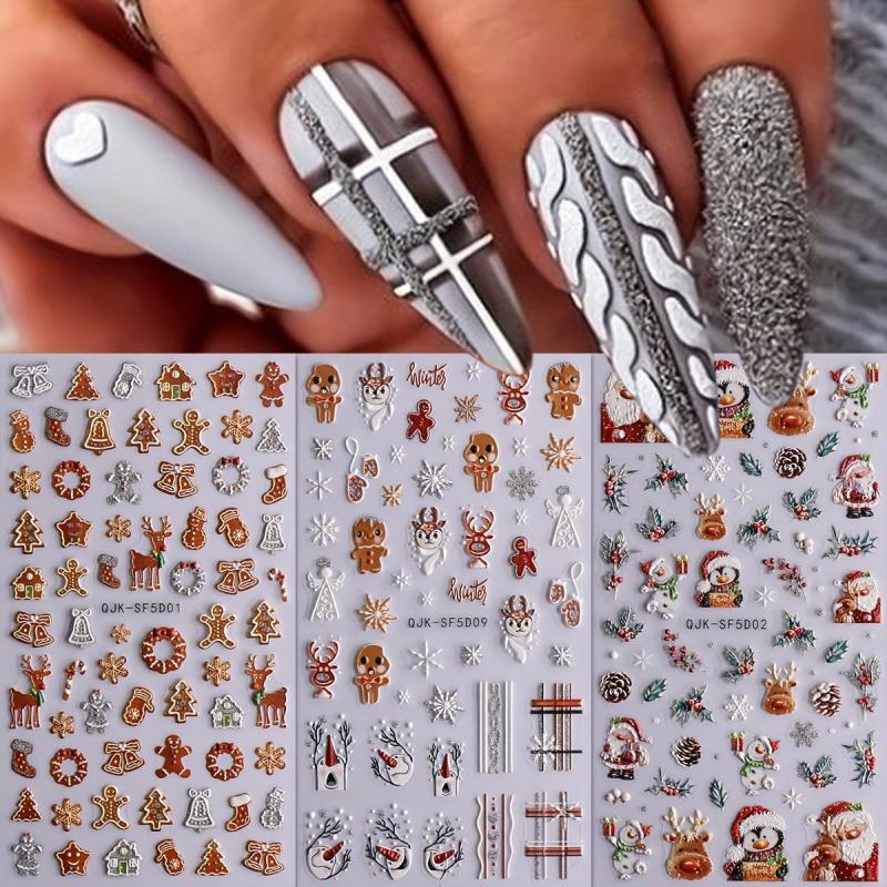 Embossed Christmas Nail Art Stickers - Santa Claus Snowflake Elk Nail Decals