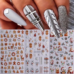 Embossed Christmas Nail Art Stickers - Santa Claus Snowflake Elk Nail Decals