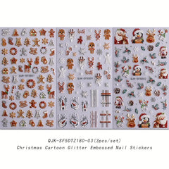 Embossed Christmas Nail Art Stickers - Santa Claus Snowflake Elk Nail Decals