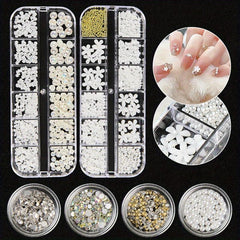 4pcs Flower Nail Art Charms Rhinestones Mixed Size Nail Pearls Nail DIY
