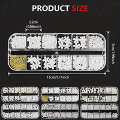 4pcs Flower Nail Art Charms Rhinestones Mixed Size Nail Pearls Nail DIY