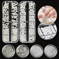 4pcs Flower Nail Art Charms Rhinestones Mixed Size Nail Pearls Nail DIY