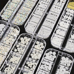 4pcs Flower Nail Art Charms Rhinestones Mixed Size Nail Pearls Nail DIY