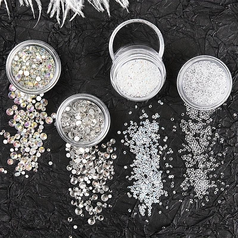 4pcs Flower Nail Art Charms Rhinestones Mixed Size Nail Pearls Nail DIY