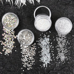 4pcs Flower Nail Art Charms Rhinestones Mixed Size Nail Pearls Nail DIY