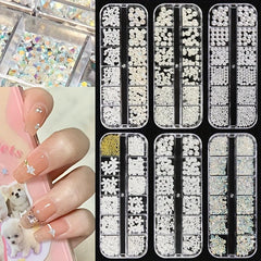 4pcs Flower Nail Art Charms Rhinestones Mixed Size Nail Pearls Nail DIY