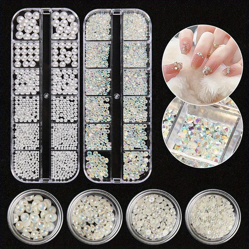 4pcs Flower Nail Art Charms Rhinestones Mixed Size Nail Pearls Nail DIY
