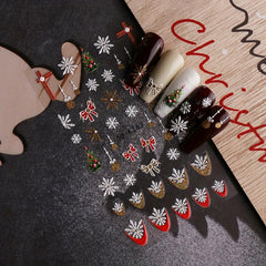 5D Embossed Christmas Nail Art Stickers Snowflake Snowman Decals