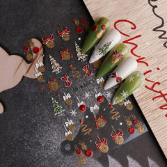 5D Embossed Christmas Nail Art Stickers Snowflake Snowman Decals