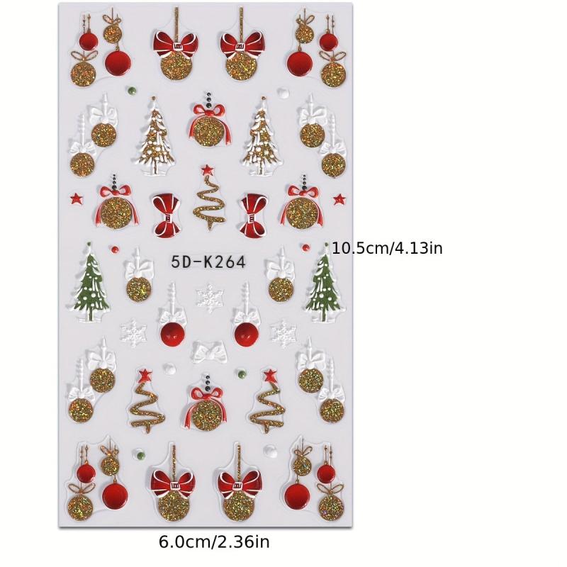 5D Embossed Christmas Nail Art Stickers Snowflake Snowman Decals