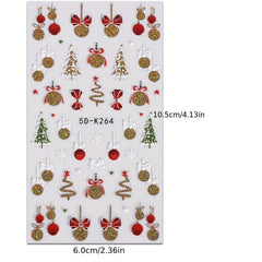5D Embossed Christmas Nail Art Stickers Snowflake Snowman Decals